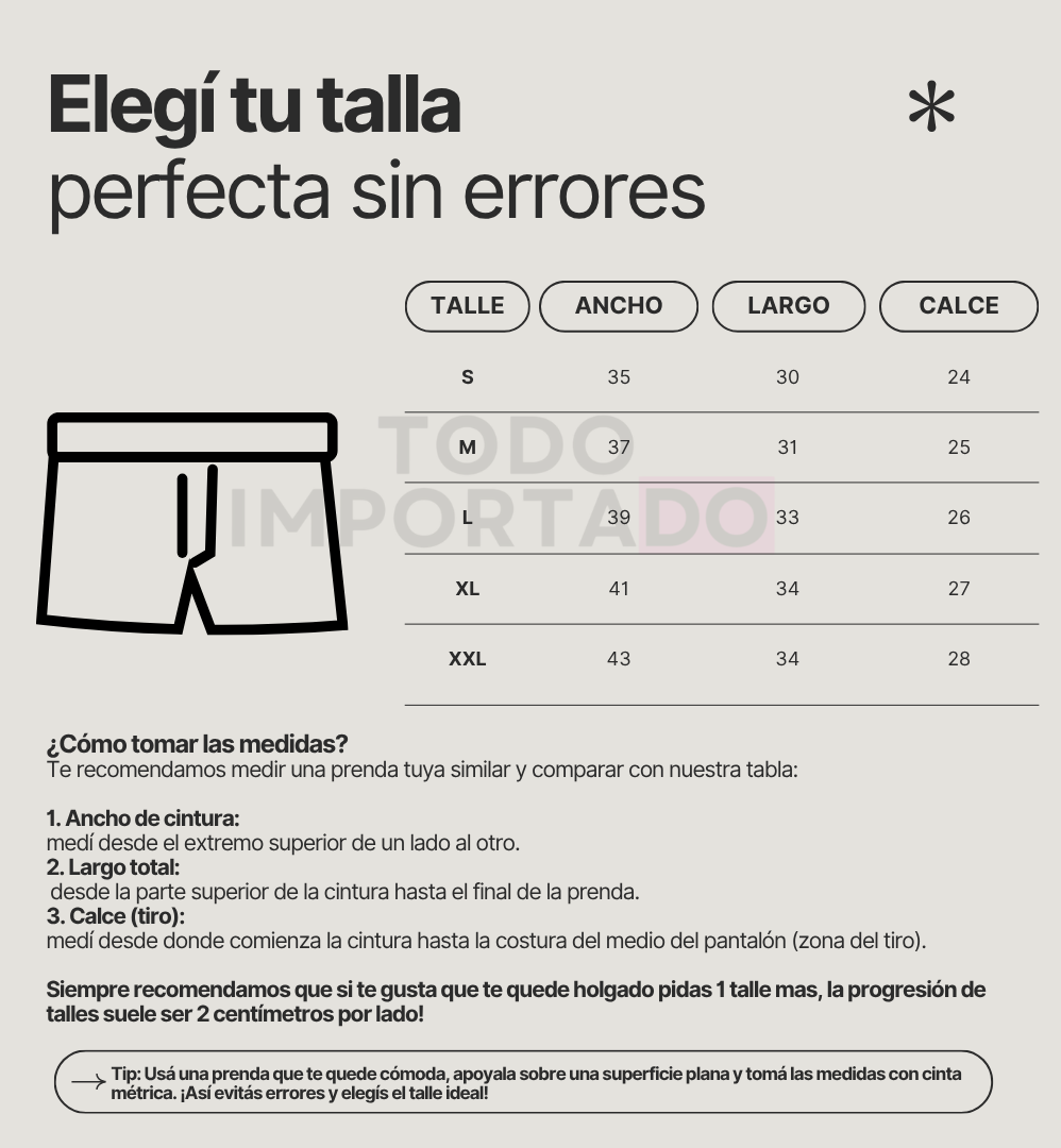 Guía de talles para boxers